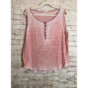 Jane and Delancey Henley Tank Top Womens Large Pink Featherweight Burnout Sheer